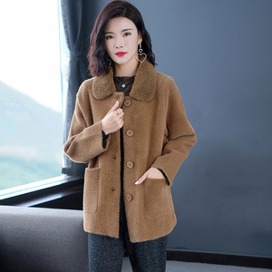 水貂绒外衣女短款毛衣外套宽松双面绒开衫中年妈妈羊绒上衣秋冬装
