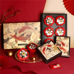 中秋新年高档烘焙包装锦鲤包装烫金奢华鲤鱼月饼礼盒蛋黄酥盒礼盒