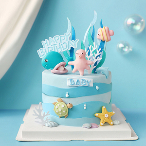 烘焙蛋糕装饰原创款海龟贝壳海洋系列插牌插件生日蛋糕甜品台装扮