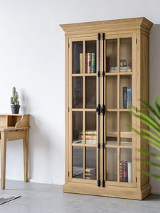 新品美式乡村橡木做旧实木天地锁书柜欧式书架展示柜储物柜 酒柜
