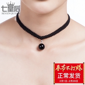 日韩国脖子饰品颈链珠子颈带项圈短款锁骨链装饰黑绳项链女款简约