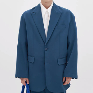 fmario 纯色气质韩版宽松雾霾蓝西装外套男女阔腿西裤 西服套装