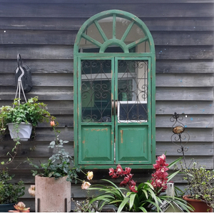 美式乡村做旧假窗壁挂花园复古绿实木镜子壁饰园艺杂货墙上装饰品