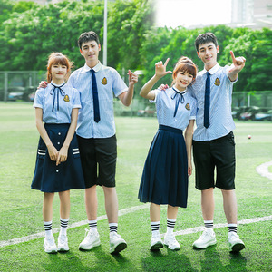 泰国校服jk制服全套dk蓝色衬衫长裙毕业照班服高中学生学院风套装