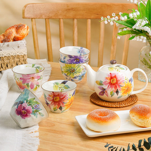 美浓烧釉下彩下午茶茶具套装日式茶壶茶杯轻奢陶瓷杯子整套送礼