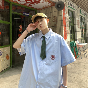 日系学院风jk制服衬衫男夏装韩版青少年大学生小清新长袖衬衣男潮