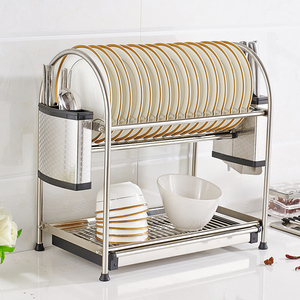 304不锈钢双层多功能厨房台面置物架碗架沥水放碗筷收纳架免打孔