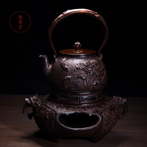 龟寿堂 日本南部鬼面风炉茶釜铸铁壶炉生铁碳炉煮水烧水茶壶茶具