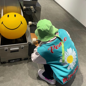 gd权志龙ins同款刺绣雏菊pmo蓝白拼接棒球服男女春季新款外套陈阳