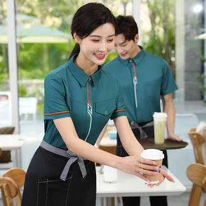 快餐火锅店水吧餐厅服务员工作服短袖时尚衬衣夏季餐饮员工服装女
