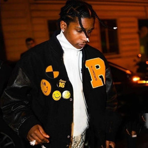 asap rocky testing awge flacko毛呢刺绣 皮袖棒球服夹克 外套