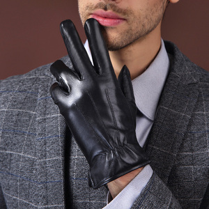 秋冬季山羊皮真皮手套男薄款触屏骑行加厚保暖摩托车黑色单皮手套