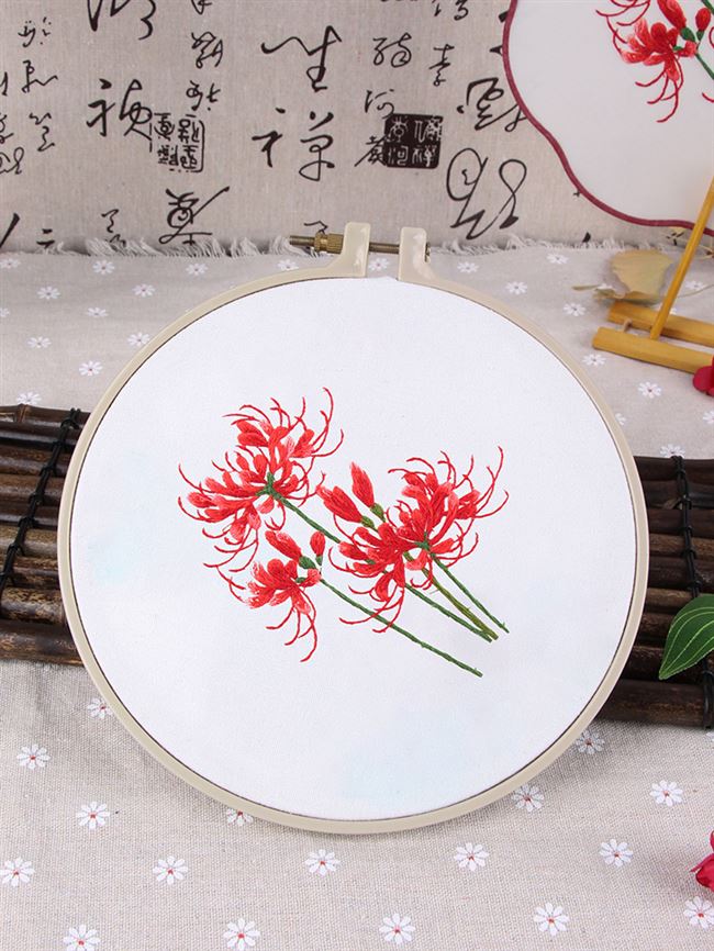 团扇刺绣diy彼岸花