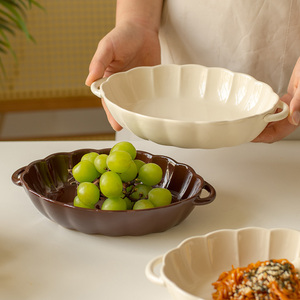 韩式ins风双耳陶瓷碗咖喱饭碗菜碗家用汤碗纯色沙拉碗釉下彩 微瑕