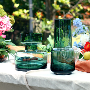 ins风祖母绿几何花瓶玻璃透明水养插花花器北欧轻奢客厅摆件