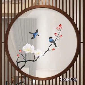 入户玄关画实木屏风双面刺绣定制圆形半透双面高清挂壁