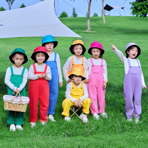 六一儿童糖果色背带裤套装男童女童彩色吊带裤表演出服春夏运动会