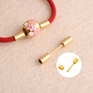 钛钢电镀18k金针扣穿3d硬金珠装红绳手链扣头diy工字饰品珠宝配件