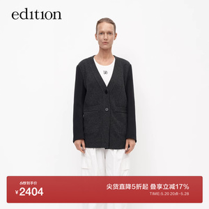 【618新降】edition外套女西装拼接V领复古羊毛织外套EBC3CAR028