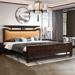 新中式实木床主卧结婚1米8气压高箱储物现代轻奢赤金檀木家具组合