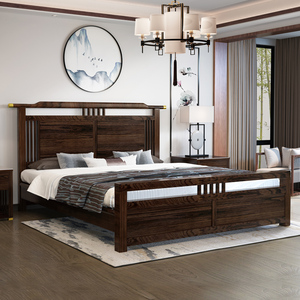 新中式大床主卧结婚轻奢大气储物双人1.8米现代赤金檀木实木家具