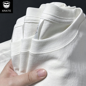 白t恤男短袖250g重磅美式纯棉体恤衫oversize大码宽松纯白五分袖