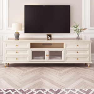 美式实木电视柜白色客厅地柜茶几组合现代简约小户型储物简欧家具