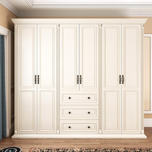 美式实木衣柜现代简约白色六门柜子欧式家用卧室衣橱原木家具定制