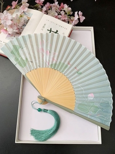 中国风扇子古风折扇夏天便携汉服旗袍折叠古代女小荷花绿色舞蹈扇