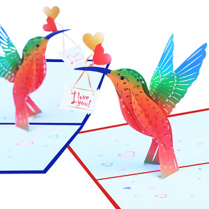 包邮新年卡通可爱蜂鸟动物创意贺卡立体3D手工儿童生日节日卡礼物