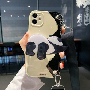 可爱小熊猫iphone13promax斜挎手机壳女款苹果12背带式挂绳11promax