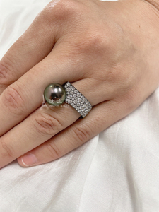 日本代购 mikimoto 御木本 passionoir 18k金 黑蝶珍珠 钻石 戒指