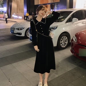 宴会晚礼服裙女赫本风金丝绒连衣裙小个子秋冬装气质搭配显高长裙