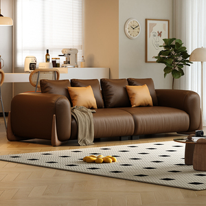 现代简约新款客厅小户型纳帕真皮沙发侘寂风意式极简直排沙发组合