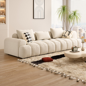 奶油风高端大气绒布艺沙发意式极简新款客厅大小户型直排泡芙沙发