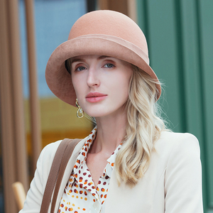 ee冬季新款时尚秋冬礼帽休闲百搭潮女款羊毛帽英伦圆顶小礼帽