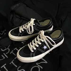 联名匡威黑色低帮男女同款情侣百搭平底冬季新款系带星星休闲鞋子