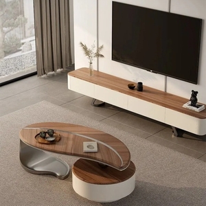 轻奢树叶茶几电视柜组合现代简约客厅家用异形实木岩板可选带抽屉