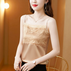 蕾丝抹胸背心吊带女夏季配小西装内搭丝绸缎面打底衫挂脖性感上衣