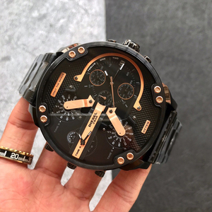 diesel迪赛男表四区时大表盘石英腕表黑色钢带表男士商务表dz7312