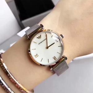 armani阿玛尼女表简约气质编织钢带表百搭休闲石英女士腕表ar2067