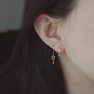 适合两个耳洞的耳钉上下连体双耳洞耳环女纯银一体星星一耳两洞
