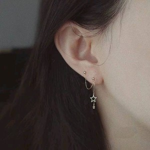 双耳洞耳环女纯银一体式超仙两个耳洞的耳钉上下连体三个耳洞耳饰