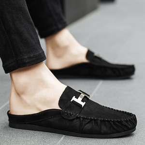 夏季皮拖男士半拖男款室外拖鞋男鞋包头休闲懒人无后跟豆豆凉拖鞋