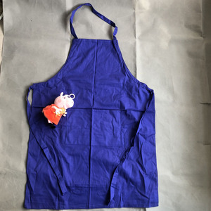 外贸韩版围裙时尚蓝色纯色口袋包邮无袖防尘防污中西餐咖啡奶茶