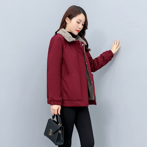 2023年冬季新款短款红色加绒棉衣外套女韩系温柔风百搭加厚派克服