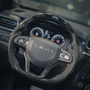 适用于领克03/03 /01/02/05/06碳纤维led竞技款反毛皮真皮方向盘