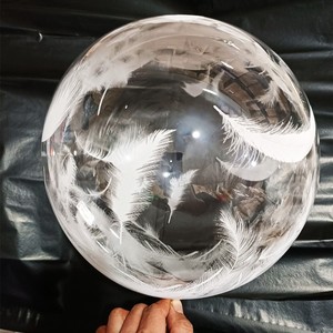 18寸白色羽毛印花波波球透明正圆拉伸版户外可爱bobo氦气飘空气球