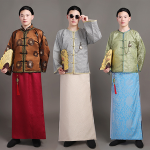 影视古装清朝官服男民国先生老爷马褂晚清农民服上海滩管家演出服