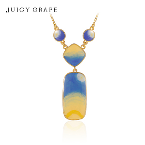 Juicy Grape蓝色星月夜系列气质珐琅锁骨链项链轻奢小众女士礼物